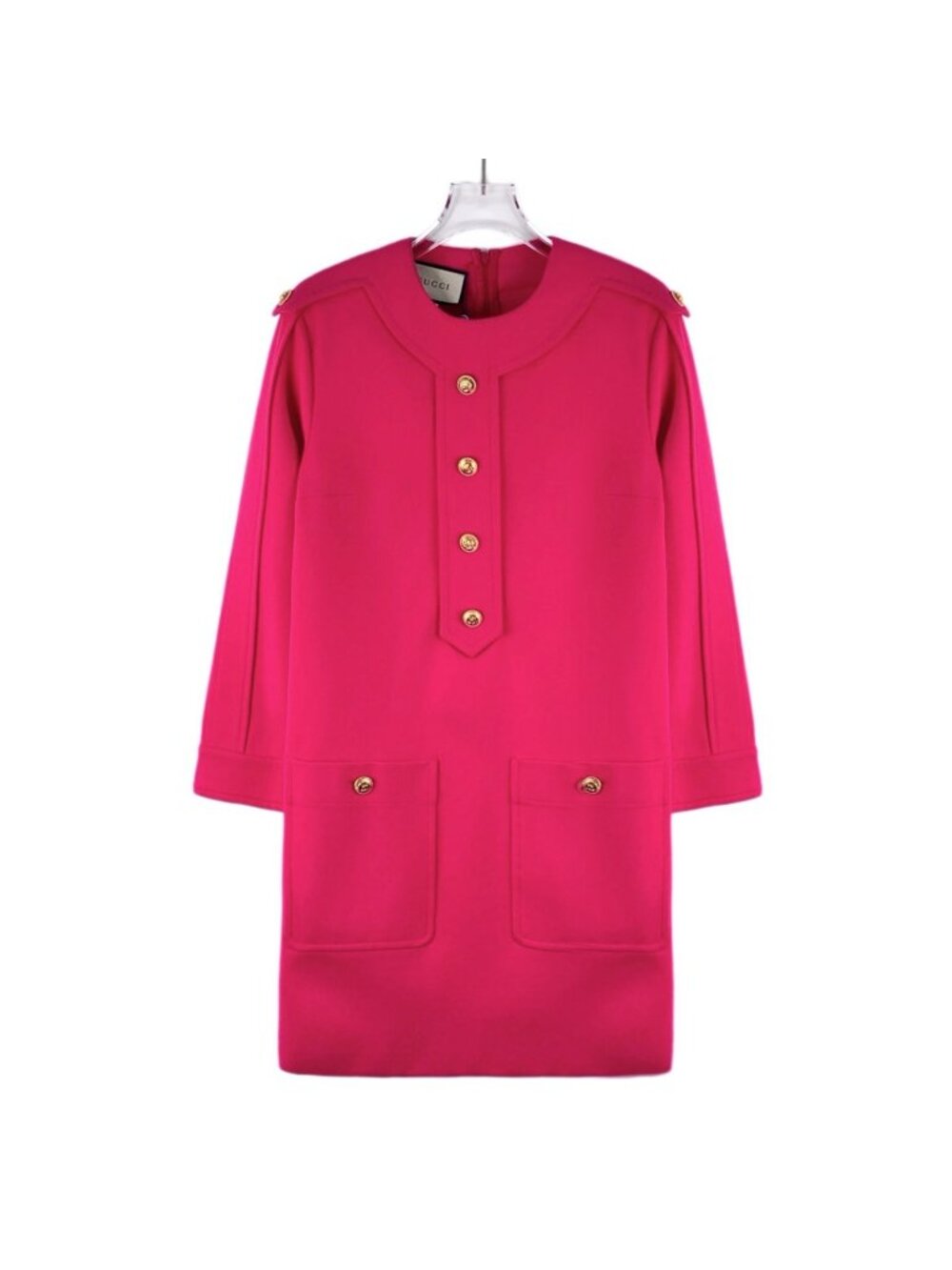 Gucci Rose Pink Single-Breasted Gold Button Long-Sleeve Dress